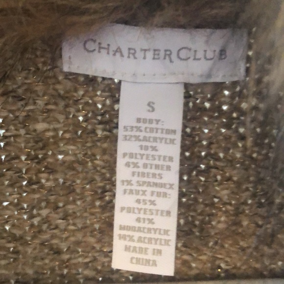 Faux fur collar, Charter Club tie sweater - Picture 5 of 5